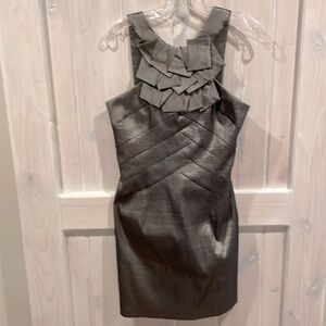 Stretch dark grey metallic bodycon w/ruffle detail